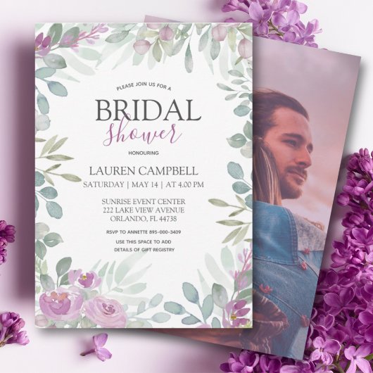 水色素朴ピンクフローラフォトブライダルシャワー 招待状