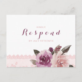 水色素朴フローラレース秋の結婚式RSVP インビテーションポストカード