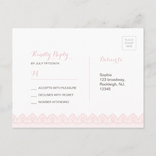 水色素朴フローラヴィンテージレース結婚式RSVP インビテーションポストカード (裏面)