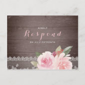 水色素朴フローラヴィンテージレース結婚式RSVP インビテーションポストカード (正面)