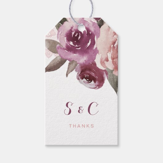 水色素朴フローラ秋の結婚式モノグラム ギフトタグ (正面)