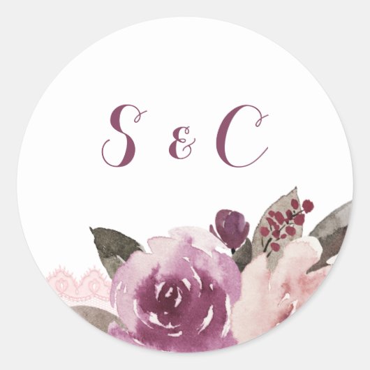 水色素朴フローラ秋の結婚式モノグラム ラウンドシール (正面)