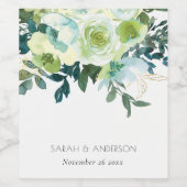 水色素朴ブルーグリーンフローラリーフ結婚ズ ワインラベル (シングルラベル)