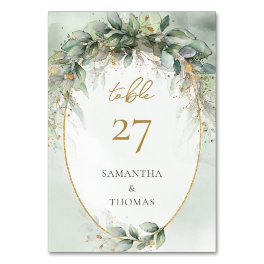 水色素朴ユーカリセージ緑金ゴールド テーブルナンバー (正面)