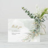 水色素朴ユーカリ緑金ゴールド サンキューカード (スタンド正面)