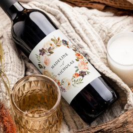 水色素朴秋フローラパーソナライズされた結婚の ワインラベル