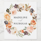 水色素朴秋フローラパーソナライズされた結婚の ワインラベル (シングルラベル)