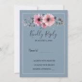 水色素朴花ほこりっぽいブルーウェディングRSVP 招待状 (正面)
