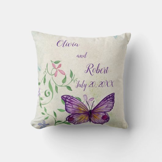 水色紫パーソナライズされたチョウ クッション (正面)