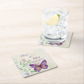 水色紫パーソナライズされたチョウ スクエアペーパーコースター (インサイチュ)