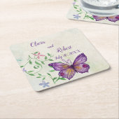 水色紫パーソナライズされたチョウ スクエアペーパーコースター (アングル)