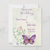 水色紫パーソナライズされたチョウ マグネット招待状 (正面)