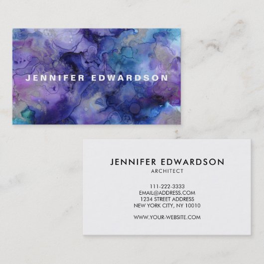 水色紫モダン色（ばちゃばちゃ）跳ねるプロフェッショナル 名刺 (正面/裏面)