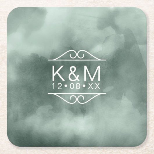 水色結婚の緑ID654 スクエアペーパーコースター (正面)