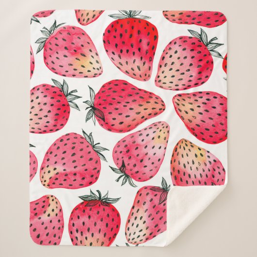 水色絵を描と水墨染めのイチゴ シェルパブランケット (正面)