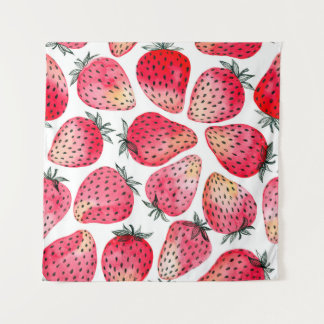 水色絵を描と水墨染めのイチゴ タペストリー