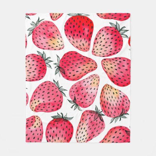 水色絵を描と水墨染めのイチゴ フリースブランケット (正面)