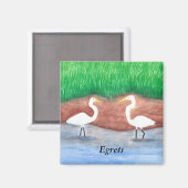 水色絵を描の2つの白いエグレスのウェディングマグネット マグネット (正面/裏面)