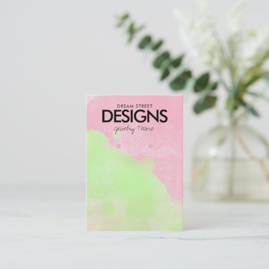 水色絵を描(ばちゃばちゃ)跳ねるイヤリングディスプレイカード 名刺 (スタンド正面)