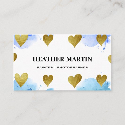 水色絵を描 | 芸術的ハートパターン 名刺 (正面)