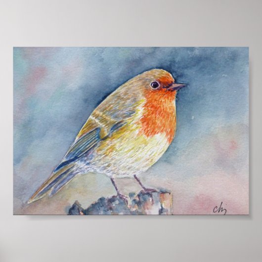 水色絵画のロビン ポスター (正面)