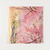 水色絵画の山水色のピンクの赤いWの花 タペストリー (正面(横))