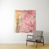 水色絵画の山水色のピンクの赤いWの花 タペストリー (インサイチュ(横))