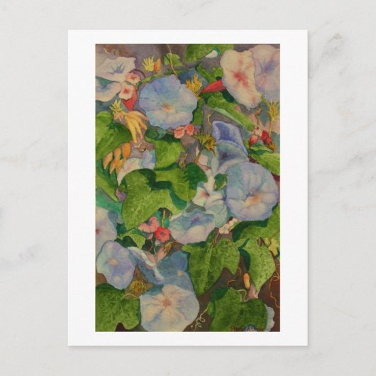 水色絵画の朝顔 ポストカード (正面)
