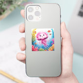 水色絵画クラゲ シール (スマートフォン)