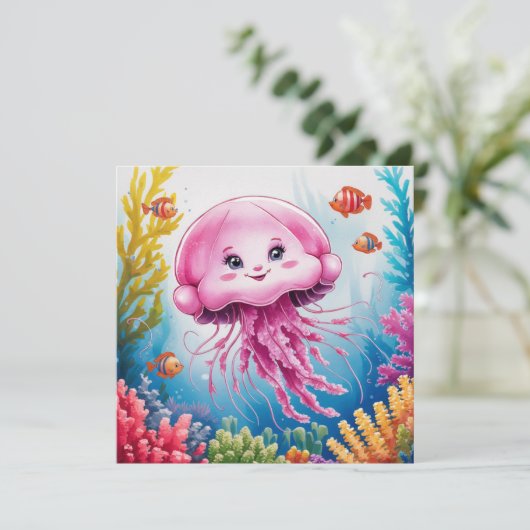 水色絵画クラゲ 招待状 (スタンド正面)