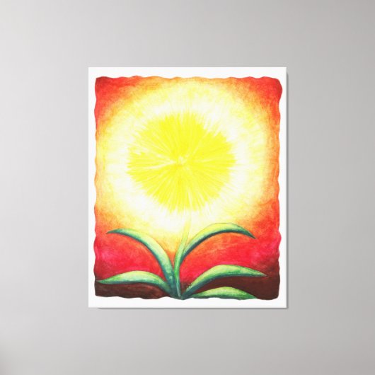 水色絵画ファンタジー黄輝く花 キャンバスプリント (正面)