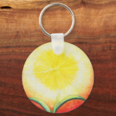 水色絵画ヴィンテージ黄輝く花 キーホルダー (正面)