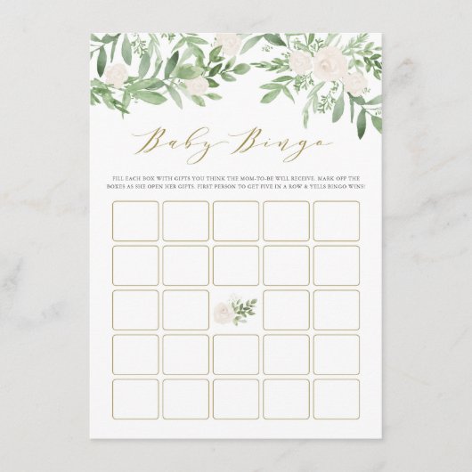 水色緑の白い花ベビービンゴゲーム エンクロージャーカード (正面)