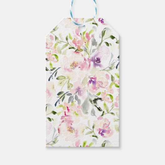 水色緩い表現豊かな春フローラ ギフトタグ (正面)