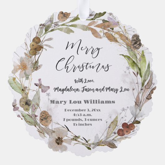 水色繊細秋リース新生児 オーナメントカード (裏面)