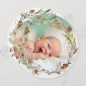 水色繊細秋リース新生児 シーズンカード (正面/裏面)