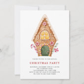 水色背の高いジンジャーブレッドハウスクリスマスパーティー 招待状 (正面)