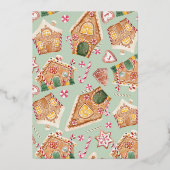 水色背の高いジンジャーブレッドハウスクリスマスパーティー 箔招待状 (裏面)