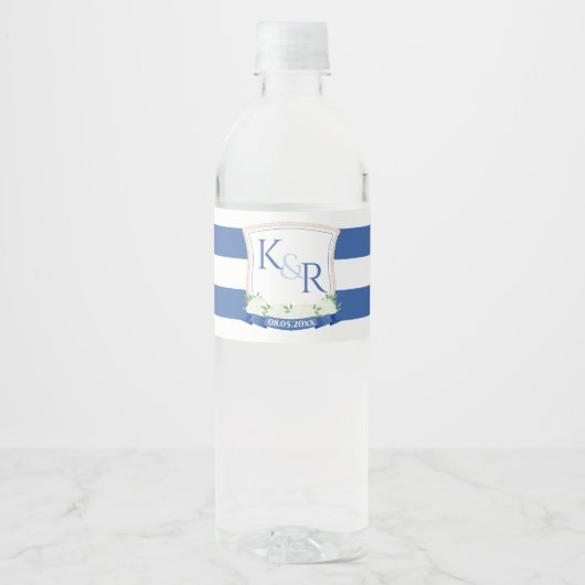 水色航海のネイビーブルー結婚ホワイトの紋章 ペットボトルラベル (正面)