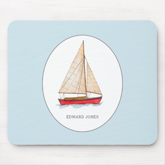 水色航海の帆船 マウスパッド (正面)