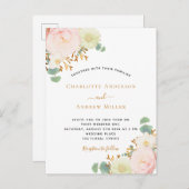 水色花模様ピンクローズ結婚金ゴールド ポストカード (正面/裏面)