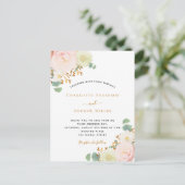 水色花模様ピンクローズ結婚金ゴールド ポストカード (スタンド正面)