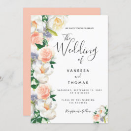 水色花模様白いサンゴ結婚のスクリプト 招待状