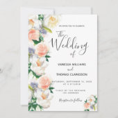 水色花模様白いサンゴ結婚のスクリプト 招待状 (正面)