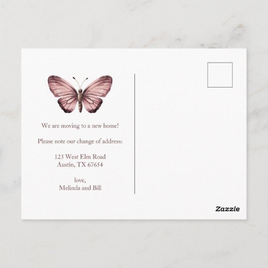 水色花模様蝶の新しいアドレス移動 ポストカード (裏面)
