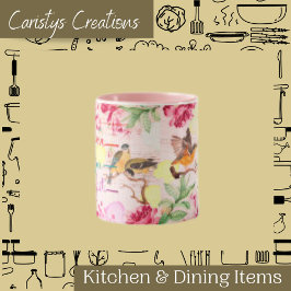 水色花模様鳥愛、希望、信仰 マグカップ