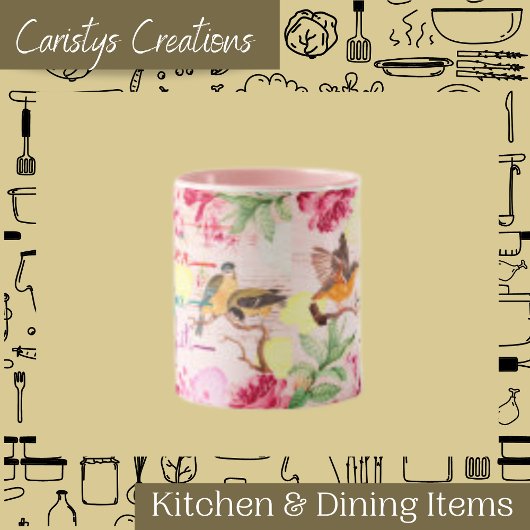 水色花模様鳥愛、希望、信仰 マグカップ