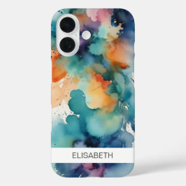 水色芸術的背景 | お名前 iPhone 16ケース