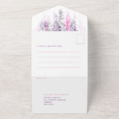 水色葉のインディゴ結婚ピンクのパーティー オールインワン招待状 (外側)