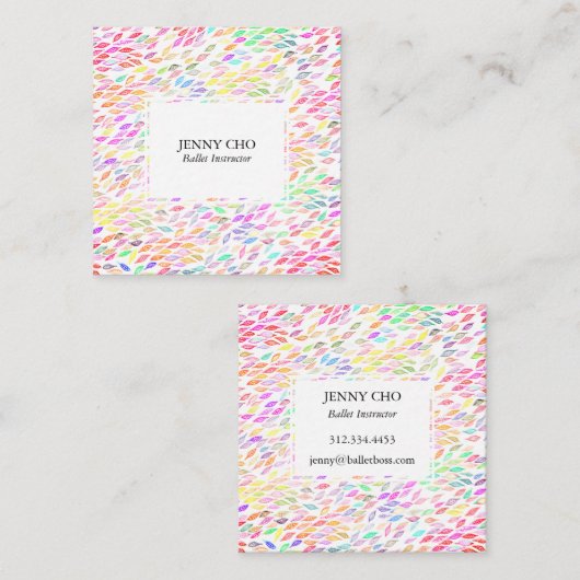 水色葉の羽の流れのモダンデザイン スクエア名刺 (正面/裏面)